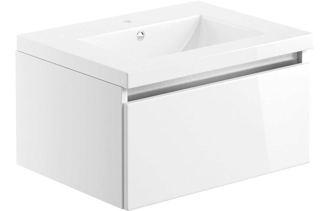 Elysium 615mm 1 Drawer Wall Hung Basin Unit Inc. Basin - White Gloss