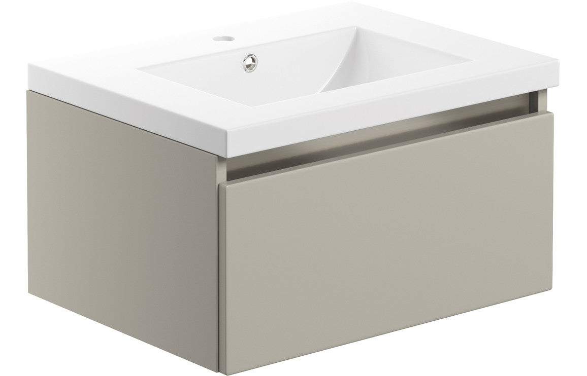 Elysium 615mm 1 Drawer Wall Hung Basin Unit Inc. Basin - Latte