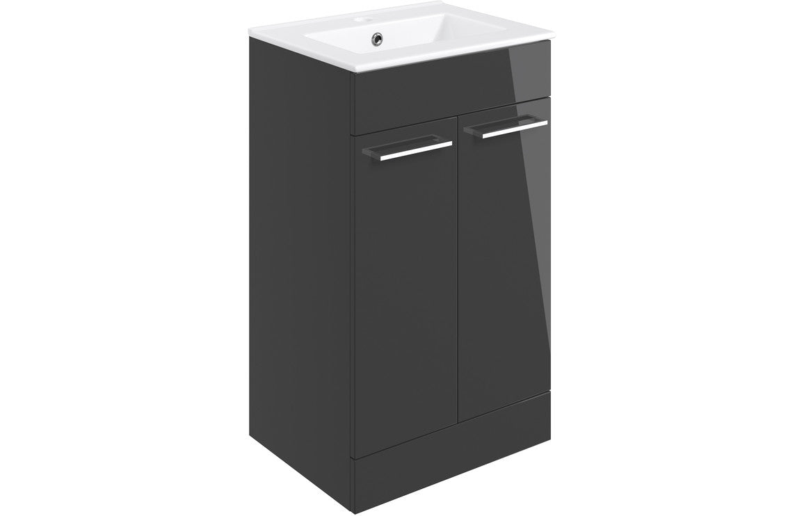 Vivido 510mm Floor Standing 2 Door Basin Unit & Basin - Anthracite Gloss