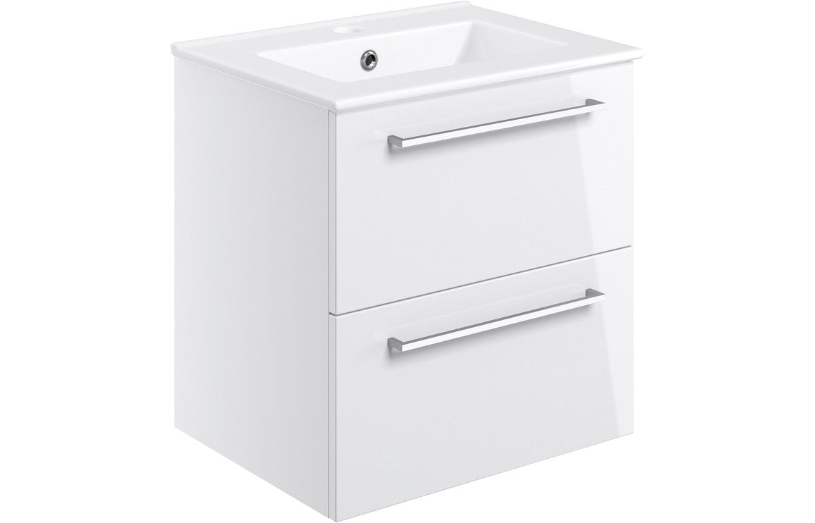 Vivido 510mm Wall Hung 2 Drawer Basin Unit & Basin - White Gloss
