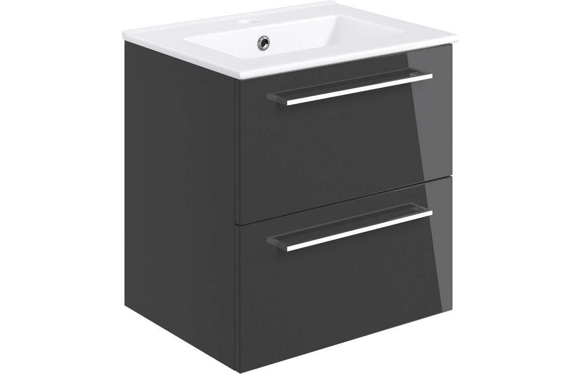 Vivido 510mm Wall Hung 2 Drawer Basin Unit & Basin - Anthracite Gloss