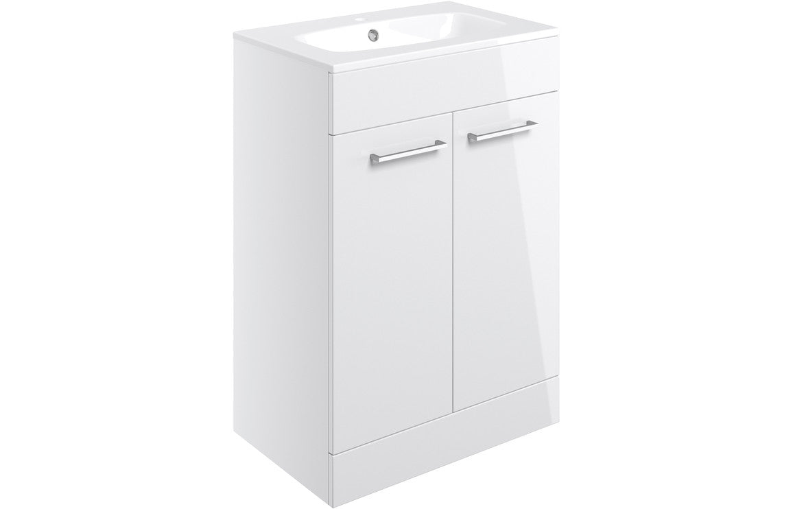 Vivido 610mm Floor Standing 2 Door Basin Unit & Basin - White Gloss