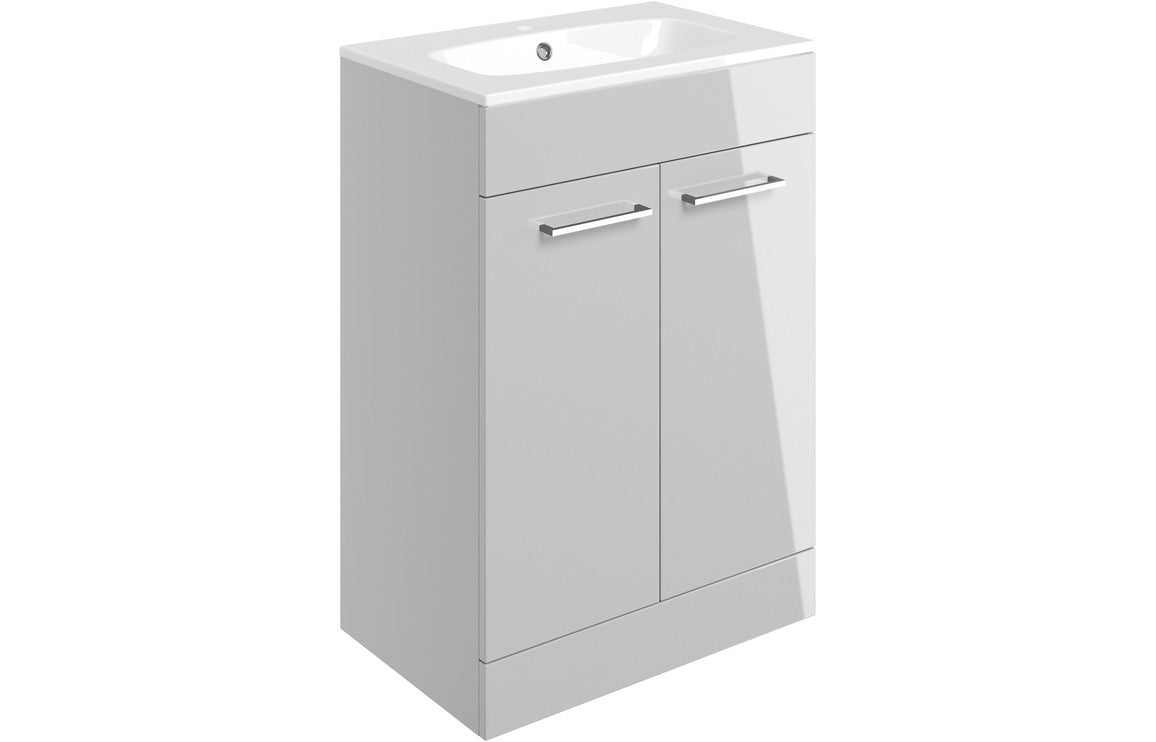 Vivido 610mm Floor Standing 2 Door Basin Unit & Basin - Grey Gloss
