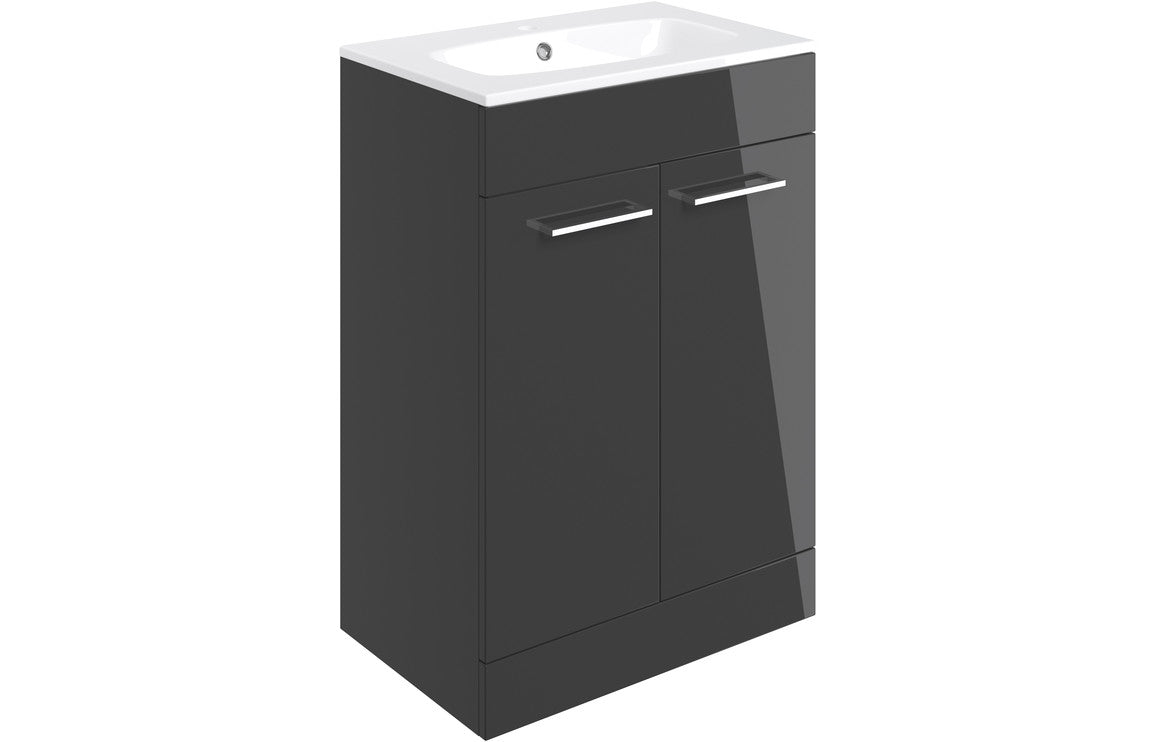 Vivido 610mm Floor Standing 2 Door Basin Unit & Basin - Anthracite Gloss