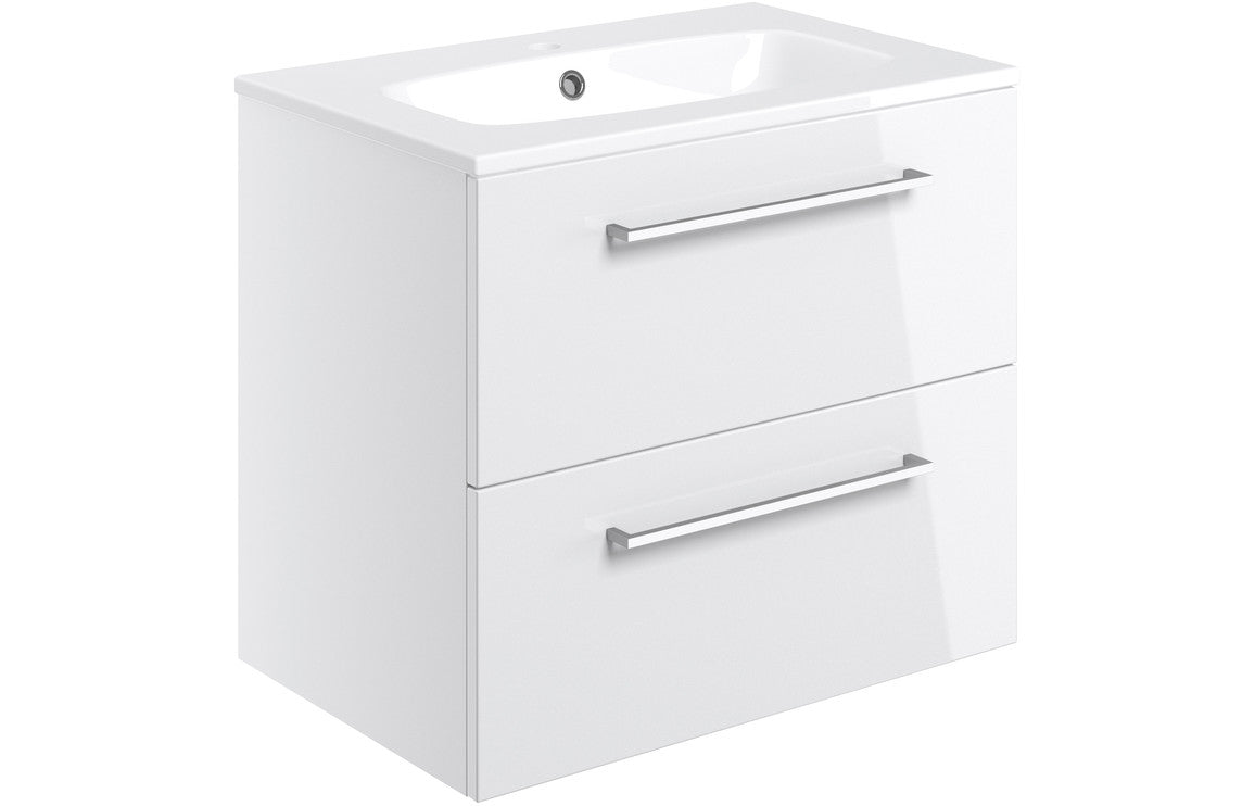 Vivido 610mm Wall Hung 2 Drawer Basin Unit & Basin - White Gloss