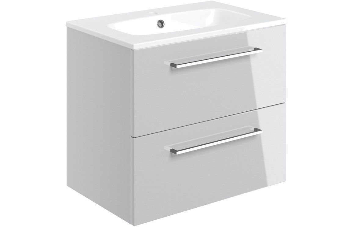 Vivido 610mm Wall Hung 2 Drawer Basin Unit & Basin - Grey Gloss