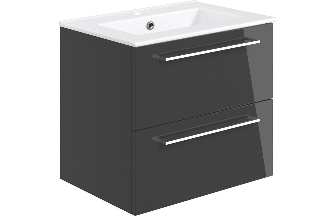 Vivido 610mm Wall Hung 2 Drawer Basin Unit & Basin - Anthracite Gloss