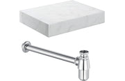Mosaic 600mm Wall Hung White Marble Basin Shelf & Chrome Bottle Trap