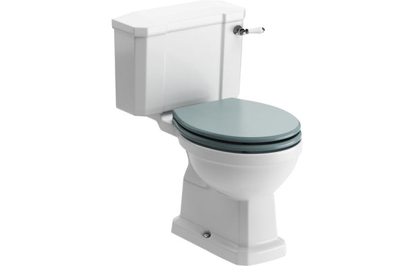 York Close Coupled WC & Sea Green Wood Effect Seat