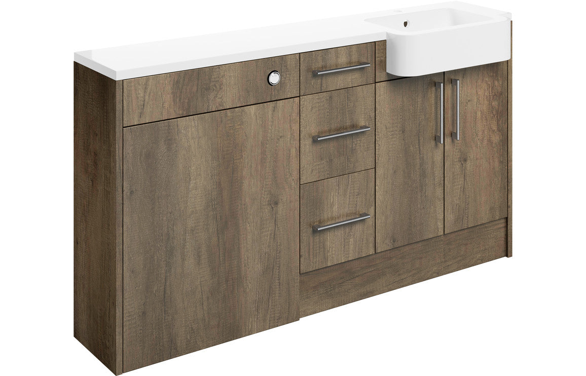 Aria 1542mm Basin WC & 3 Drawer Unit Pack (LH) - Nebraska Oak