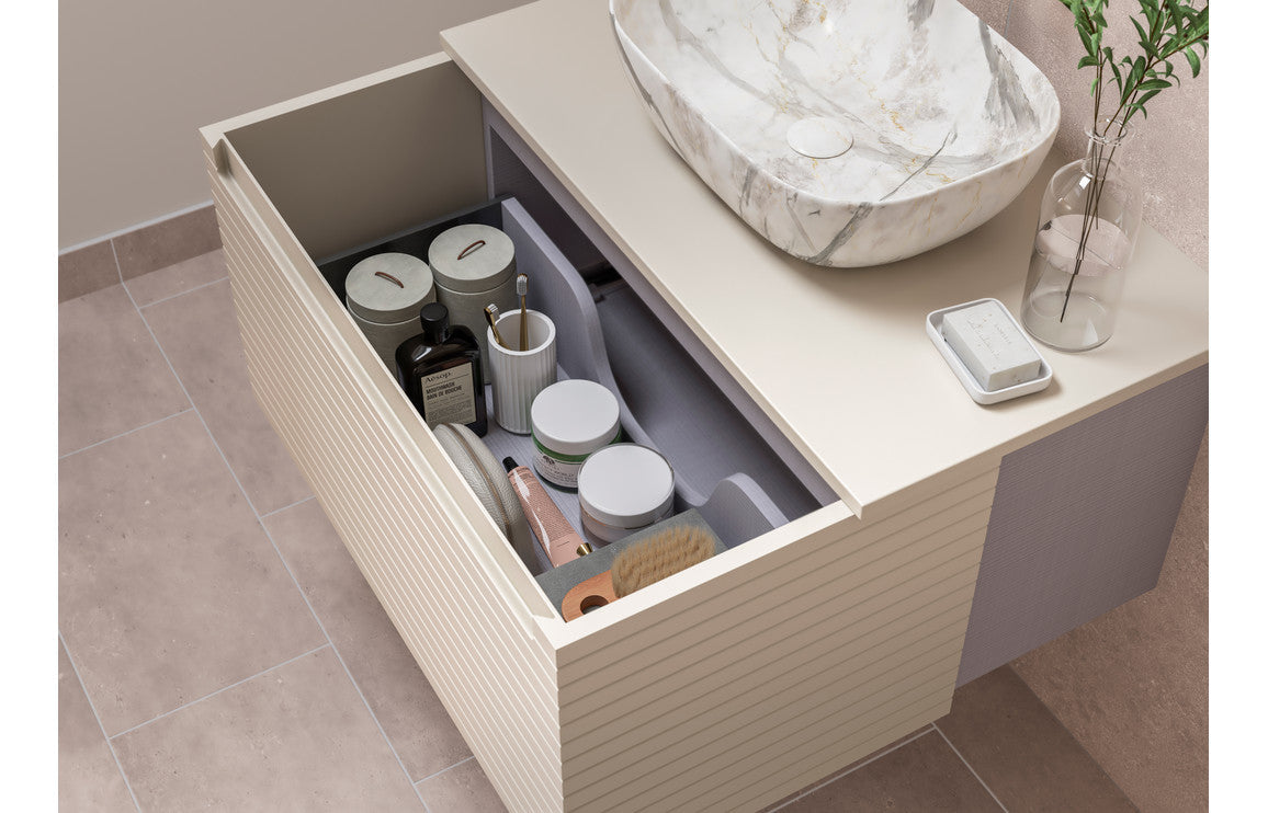 Belleza 800mm Wall Hung 1 Drawer Basin Unit & Worktop - Matt Cotton