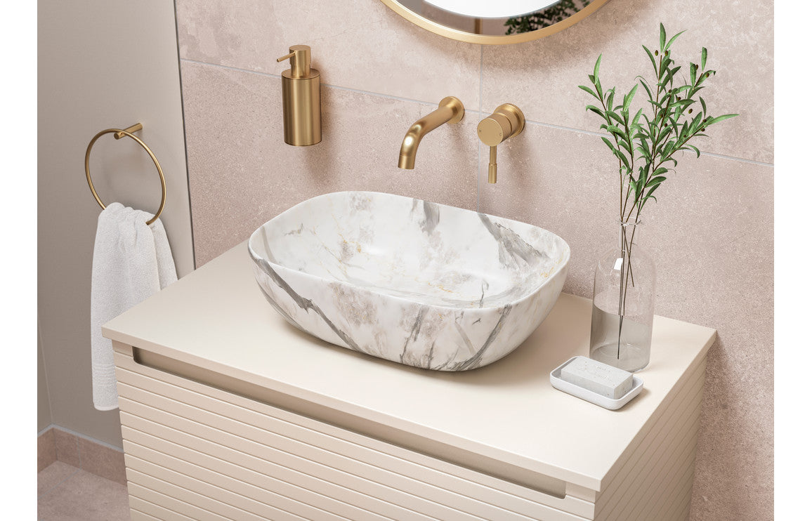Belleza 600mm Wall Hung 1 Drawer Basin Unit & Worktop - Matt Cotton
