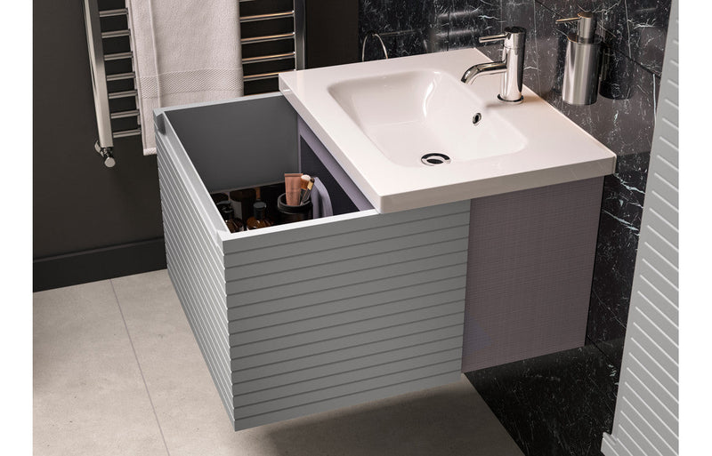 Belleza 600mm Wall Hung 1 Drawer Basin Unit & Worktop - Matt Mineral Grey