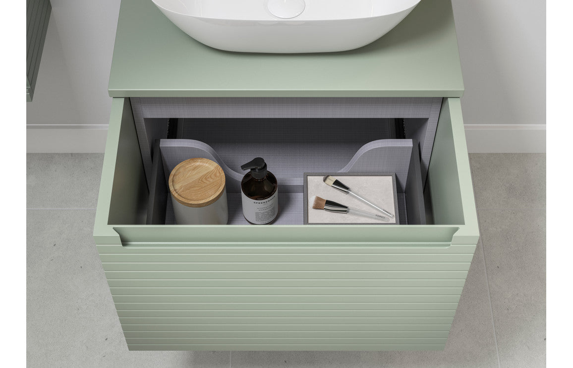 Belleza 800mm Wall Hung 1 Drawer Basin Unit & Worktop - Matt Willow Green