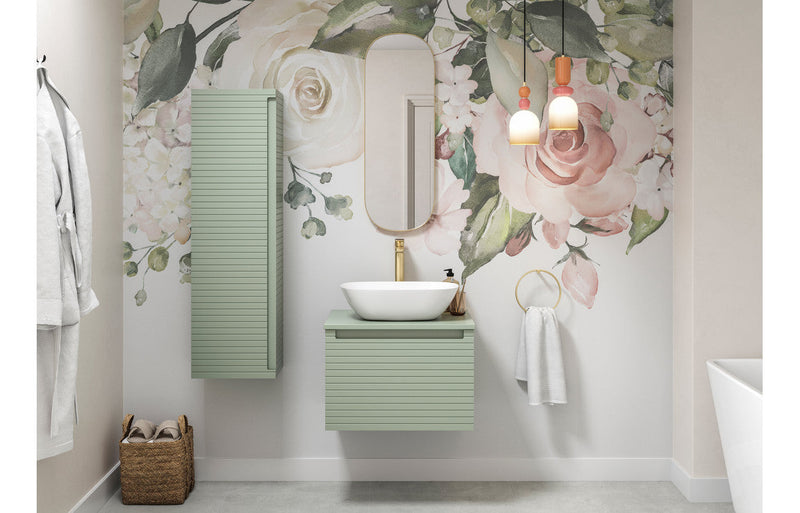 Belleza 800mm Wall Hung 1 Drawer Basin Unit & Worktop - Matt Willow Green