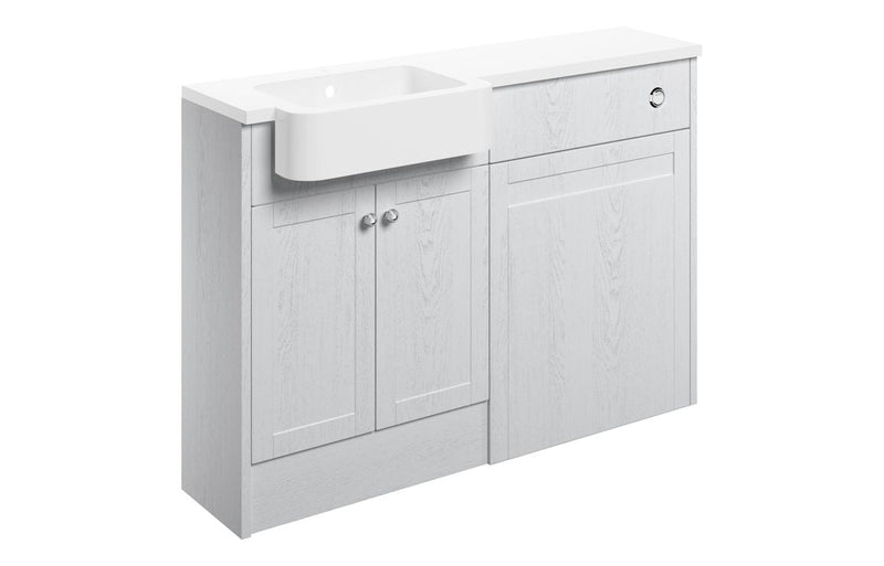 Cello 1242mm Basin & WC Unit Pack (LH) - Satin White Ash