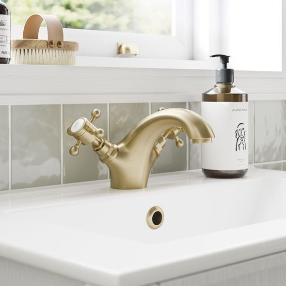 York Basin Mixer & Pop Up Waste - Brushed Brass