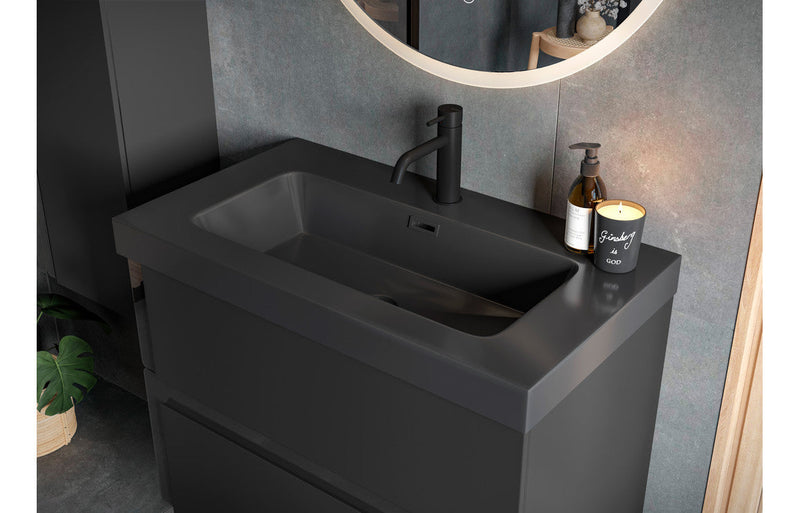 Fusion 605mm Wall Hung 2 Drawer Basin Unit & Co-ordinating Basin - Matt Black & Glass