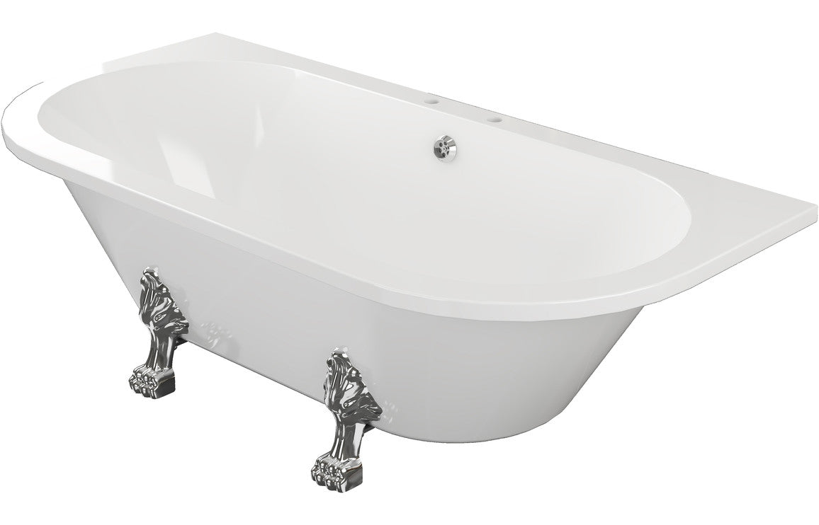 Merlin Free Standing Back To Wall 1700x800x600mm 2TH Bath w/Feet - White