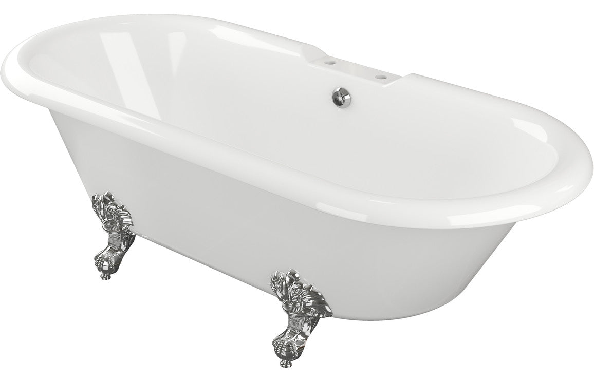 Hamilton Free Standing 1690x740x620mm 2TH Bath w/Feet - White