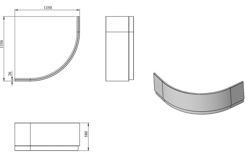 1500mm Offset Corner Bath Panel