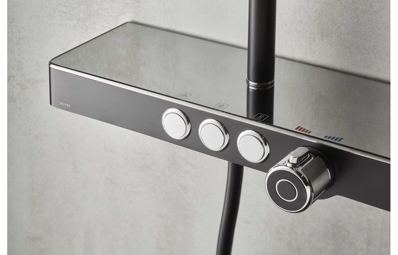 Vema Thermostatic Shower Column w/Fixed Head Riser Shelf & Foot Wash - White/Chrome