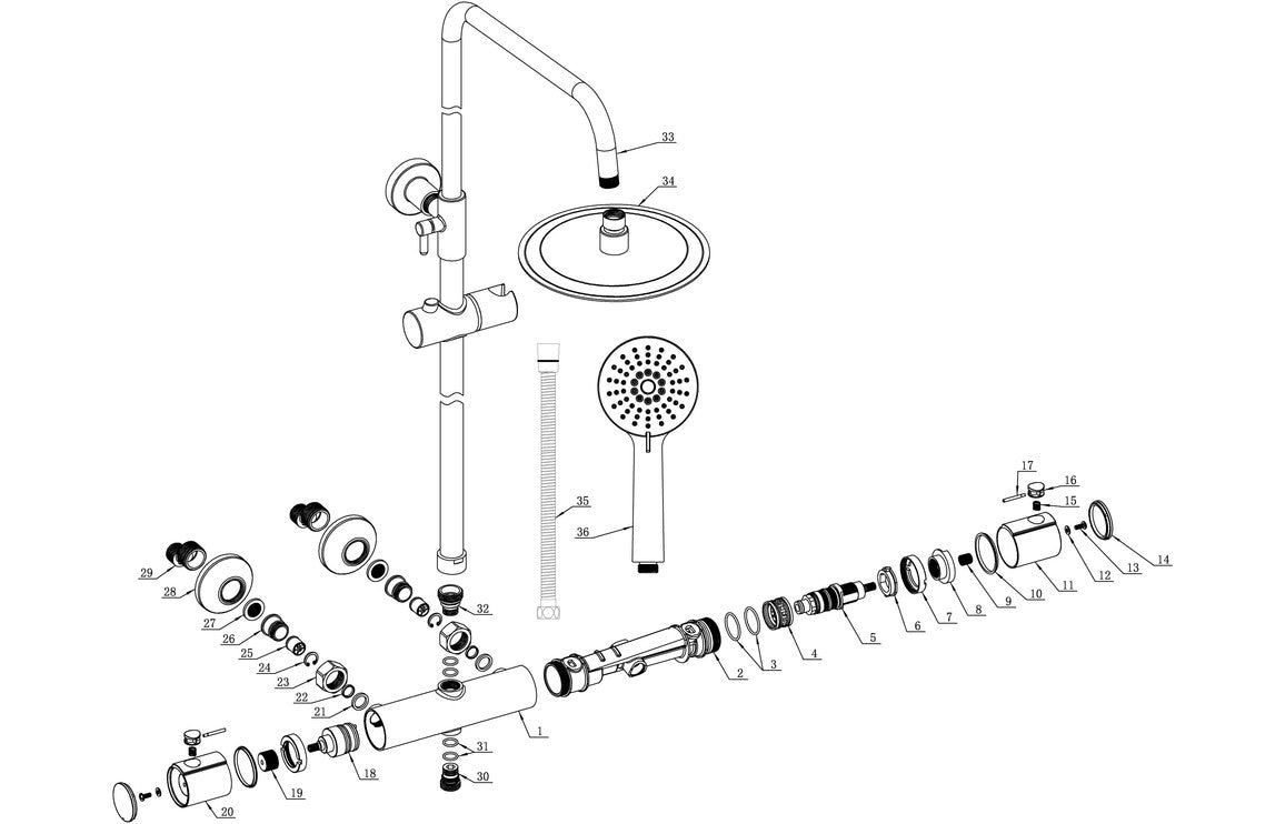 Hubble Cool-Touch Thermostatic Mixer Shower w/Riser & Overhead Kit