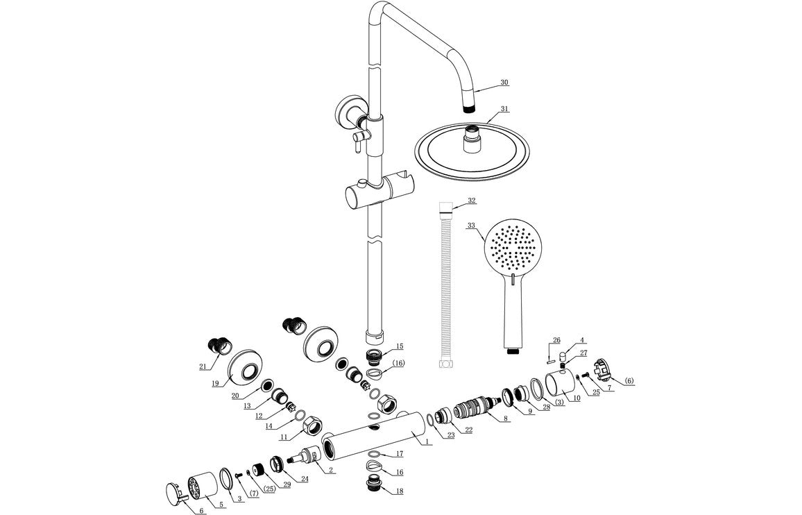 Venus Thermostatic Bar Mixer w/Riser & Overhead Kit