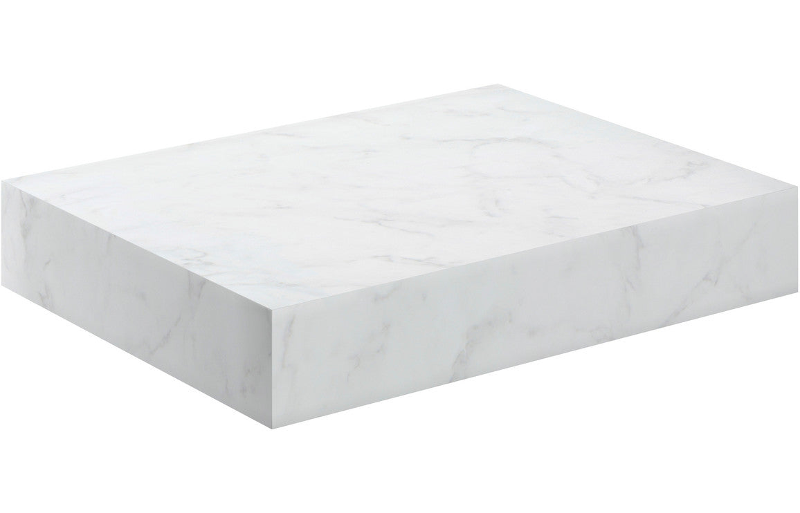 Mosaic 600mm Wall Hung White Marble Basin Shelf & Black Bottle Trap