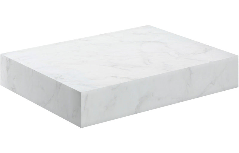 Mosaic 600mm Wall Hung White Marble Basin Shelf & Brushed Brass Bottle Trap