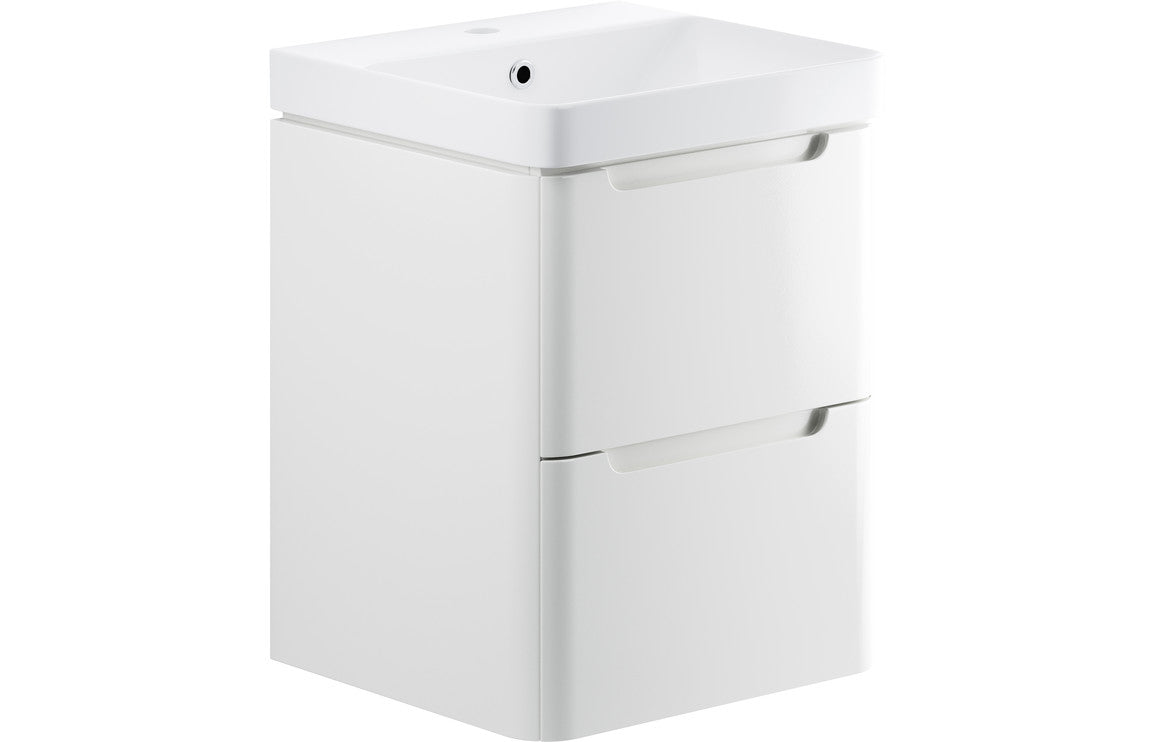 Harmony 500mm 2 Drawer Wall Hung Cloakroom Basin Unit - White Gloss