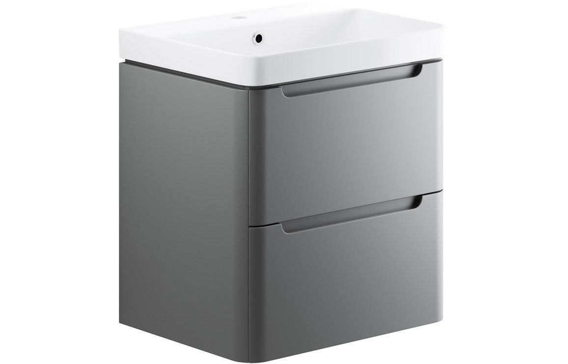 Harmony 600mm 2 Drawer Wall Hung Basin Unit - Matt Grey