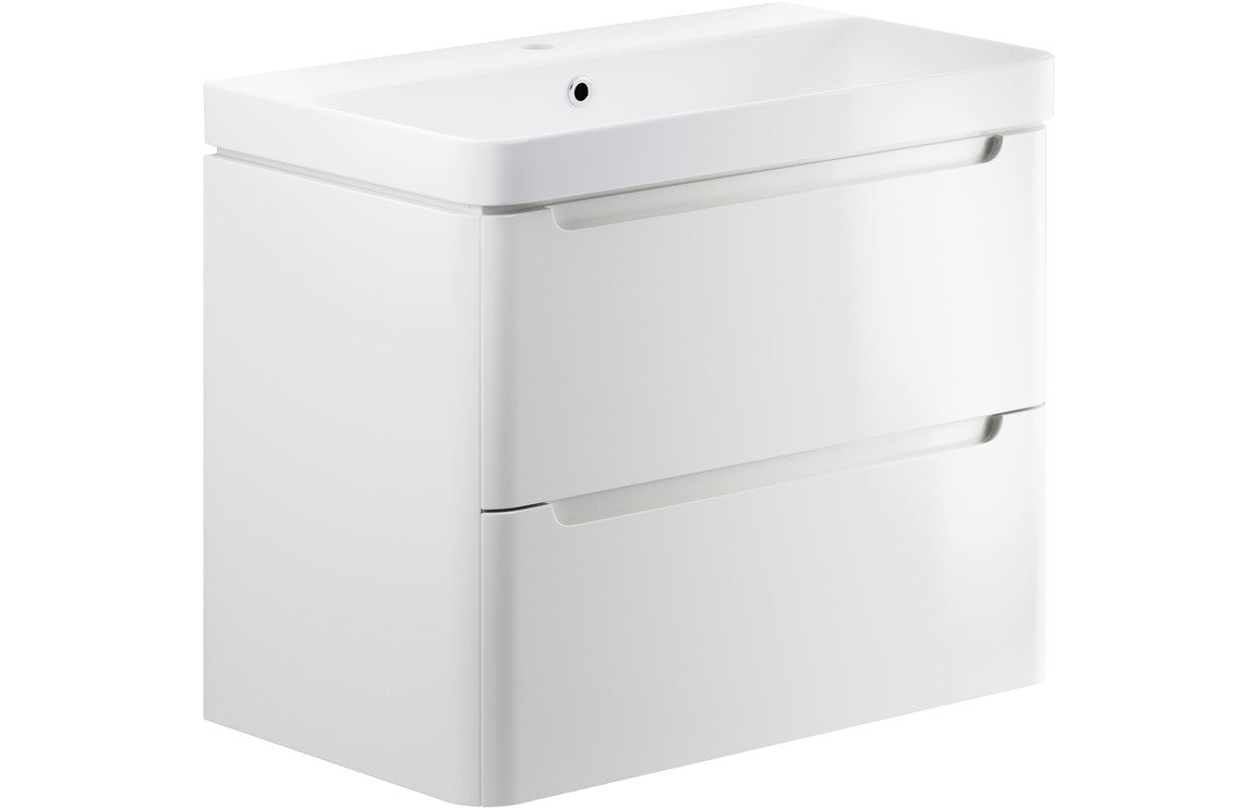 Harmony 800mm 2 Drawer Wall Hung Basin Unit - White Gloss