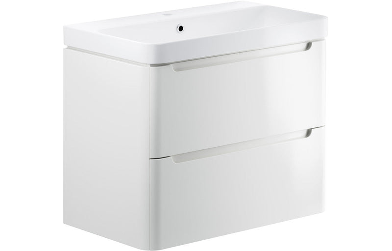 Harmony 800mm 2 Drawer Wall Hung Basin Unit - White Gloss
