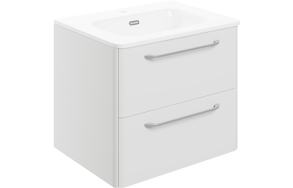 Genesis 610mm 2 Drawer Wall Unit & Basin - White Gloss