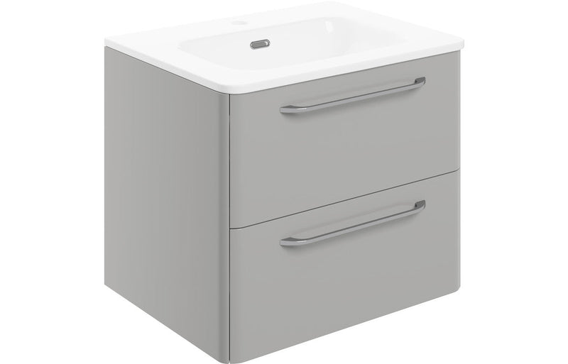 Genesis 610mm 2 Drawer Wall Unit & Basin - Grey Gloss