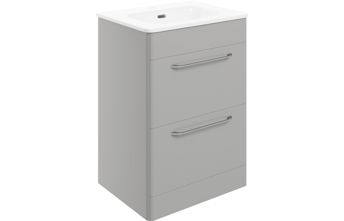 Genesis 610mm 2 Drawer Floor Unit & Basin - Grey Gloss