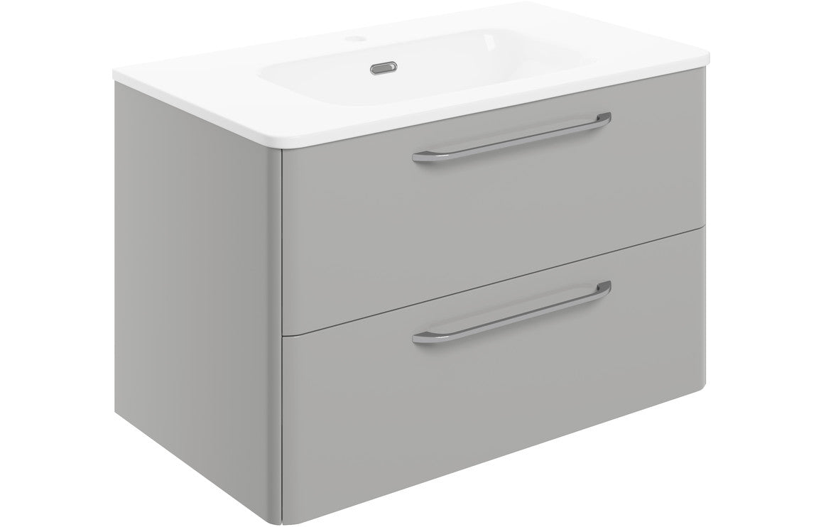Genesis 810mm 2 Drawer Wall Unit & Basin - Grey Gloss