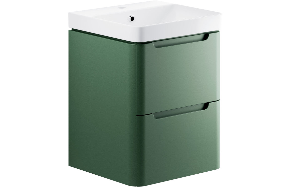 Harmony 500mm 2 Drawer Wall Hung Cloakroom Basin Unit - Matt Sage Green