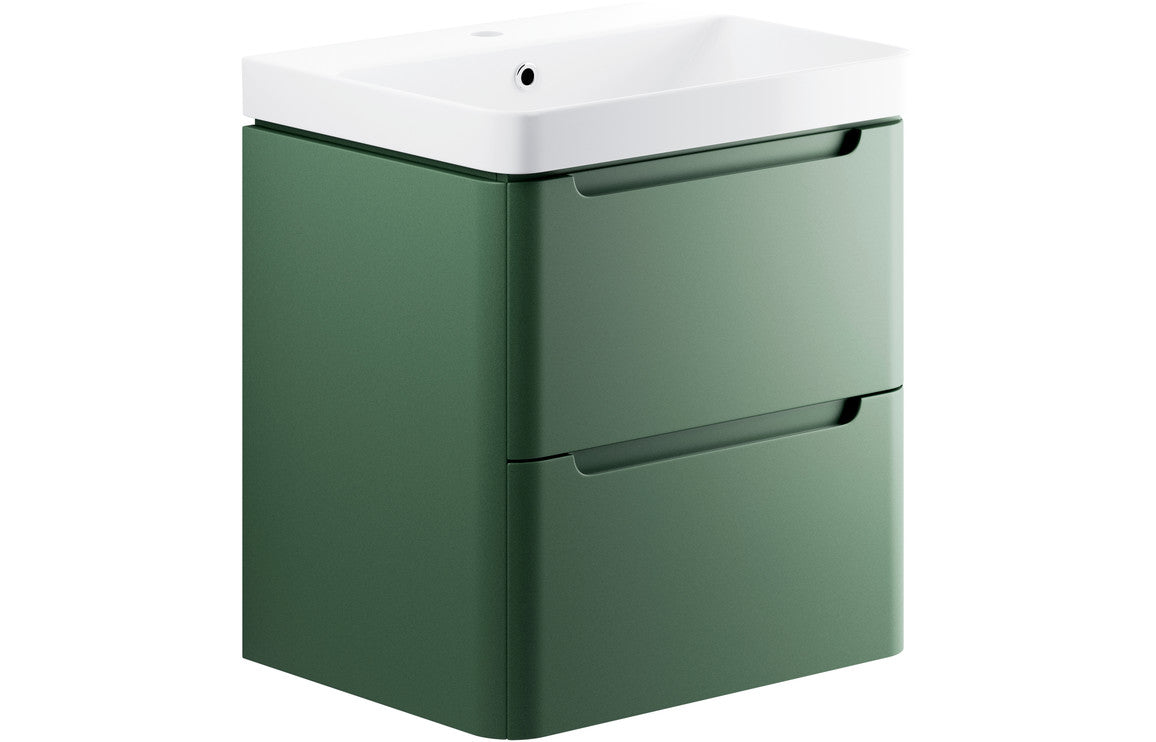 Harmony 600mm 2 Drawer Wall Hung Basin Unit - Matt Sage Green