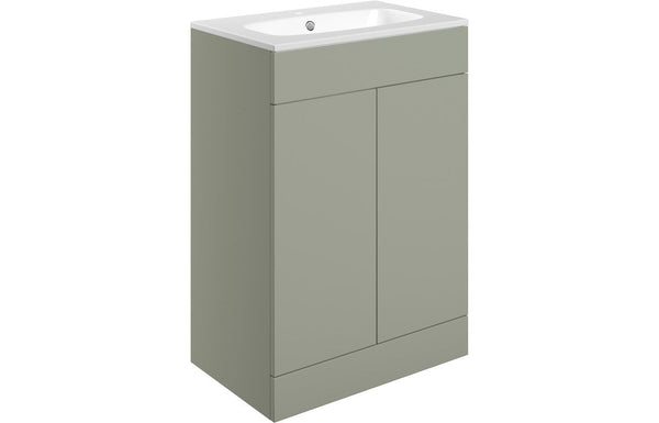 Serenita 615mm Floor Standing 2 Door Basin Unit & Basin - Matt Olive Green