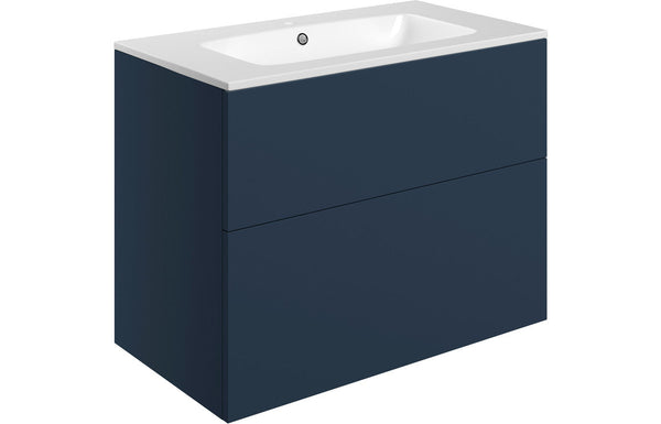 Serenita 815mm Wall Hung 2 Drawer Basin Unit & Basin - Matt Deep Blue
