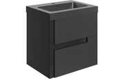 Fusion 605mm Wall Hung 2 Drawer Basin Unit & Co-ordinating Basin - Matt Black & Glass