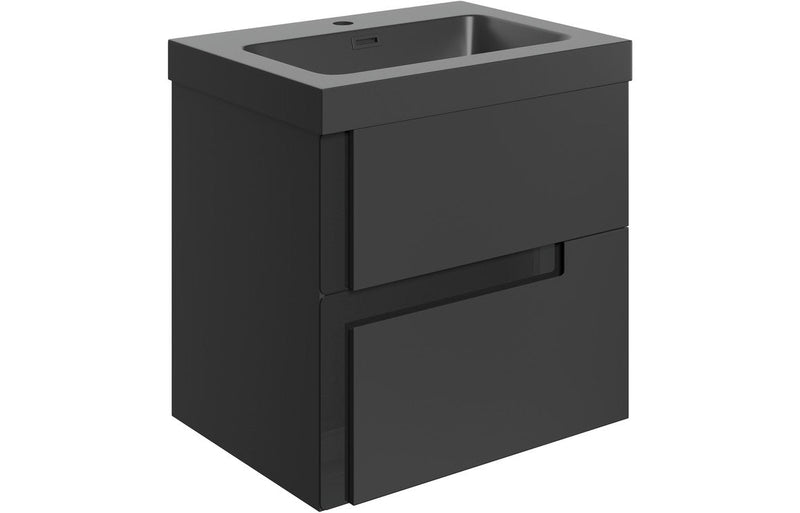 Fusion 605mm Wall Hung 2 Drawer Basin Unit & Co-ordinating Basin - Matt Black & Glass