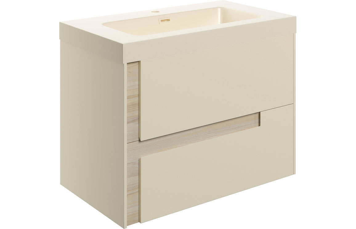 Fusion 805mm Wall Hung 2 Drawer Basin Unit & Co-ordinating Basin - Matt Cotton & Oak Effect