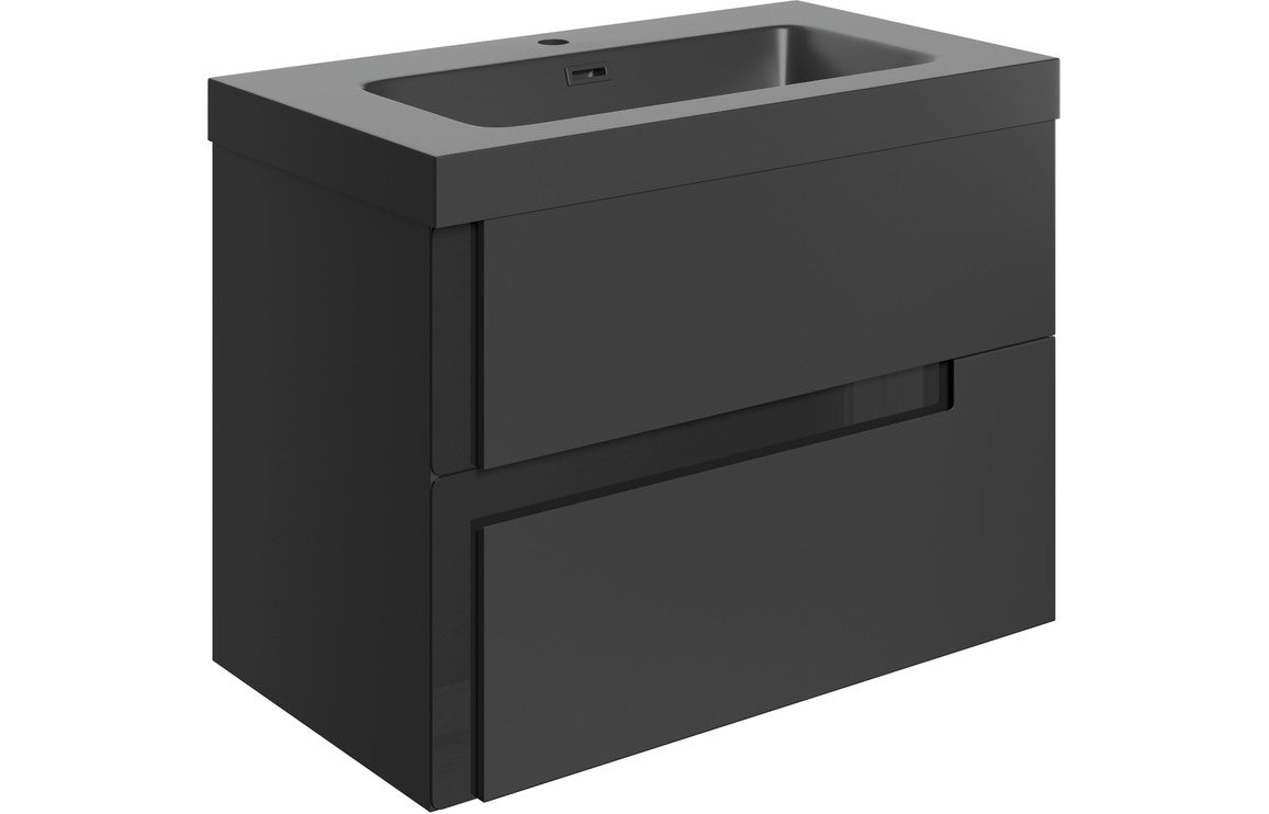 Fusion 805mm Wall Hung 2 Drawer Basin Unit & Co-ordinating Basin - Matt Black & Glass