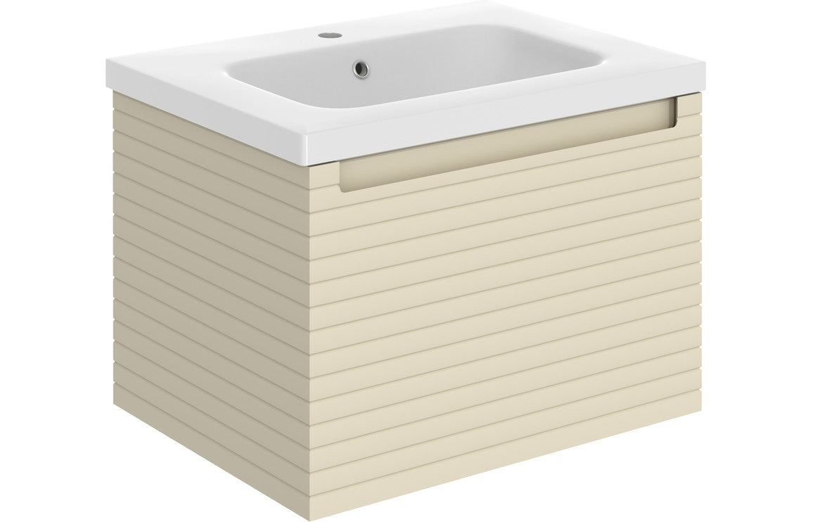 Belleza 615mm Wall Hung 1 Drawer Basin Unit & Basin - Matt Cotton