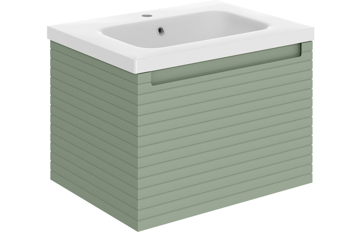 Belleza 615mm Wall Hung 1 Drawer Basin Unit & Basin - Matt Willow Green