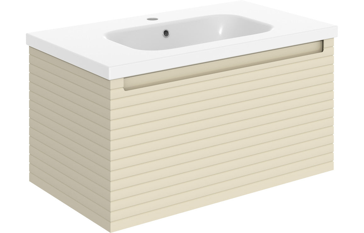 Belleza 815mm Wall Hung 1 Drawer Basin Unit & Basin - Matt Cotton