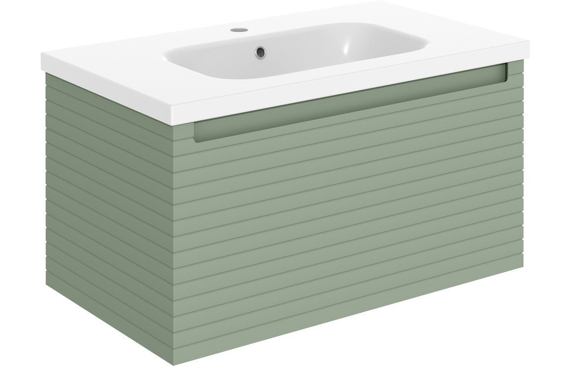 Belleza 815mm Wall Hung 1 Drawer Basin Unit & Basin - Matt Willow Green